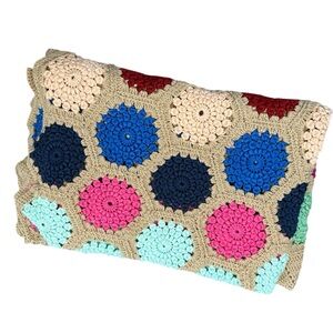Handmade Sunburst Hexagon Crocheted Blanket, Vibrant, 56x73 in, Twin